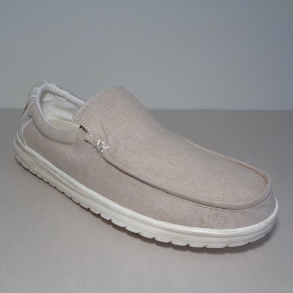 Hey Dude Size 13 M MIKKA Chambray Beige Cotton Slip On Loafers New Men's Shoes - Picture 4 of 14